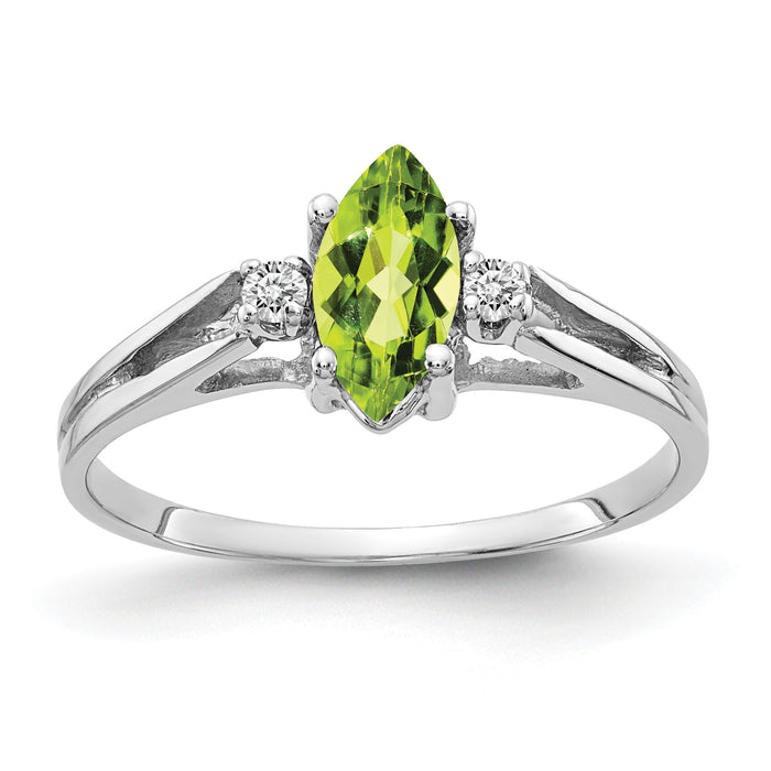 14k White Gold 8x4mm Marquise Peridot AA Diamond ring-X9671PE/AA