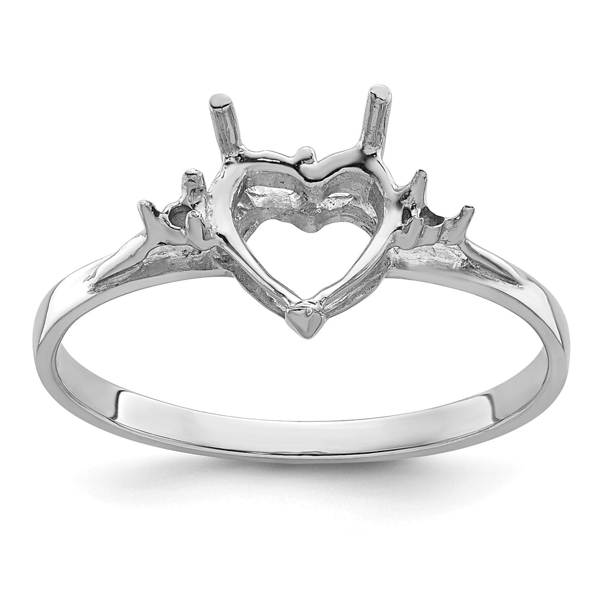 14k White Gold .02ct. Diamond / 7mm Heart Gemstone Ring Mounting-X9681