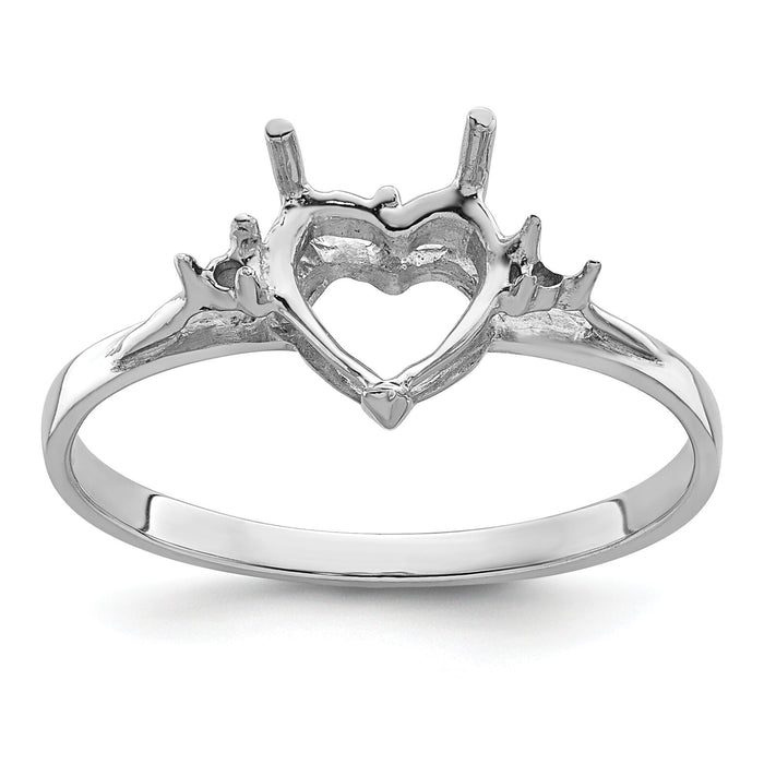 14k White Gold .02ct. Diamond / 7mm Heart Gemstone Ring Mounting-X9681