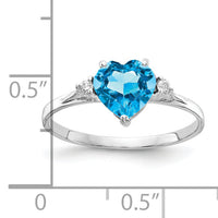 14k White Gold 7mm Heart Blue Topaz AA Diamond ring-X9681BT/AA