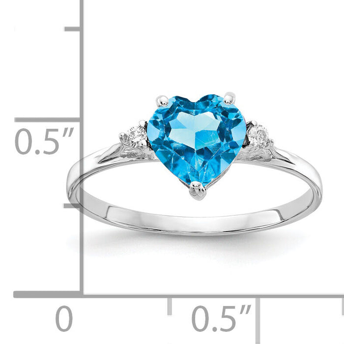 14k White Gold 7mm Heart Blue Topaz AA Diamond ring-X9681BT/AA