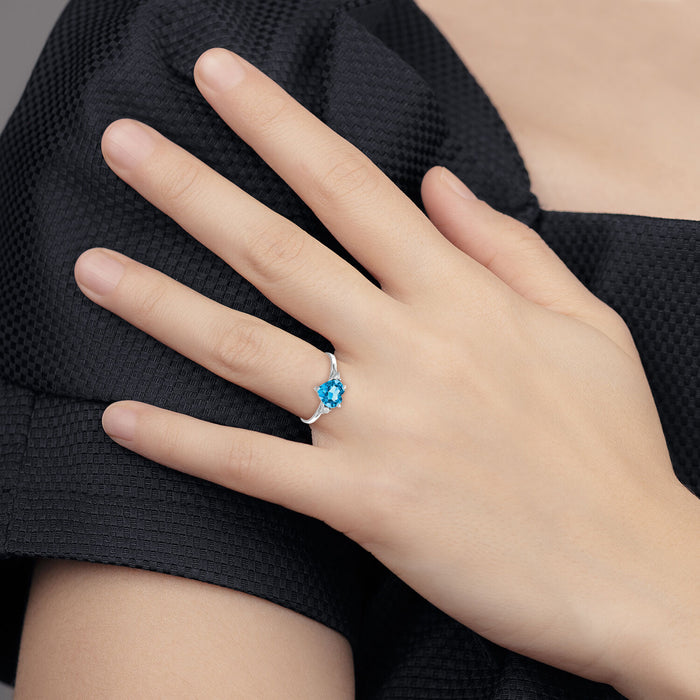 14k White Gold 7mm Heart Blue Topaz A Diamond ring-X9681BT/A