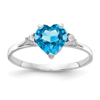 14k White Gold 7mm Heart Blue Topaz A Diamond ring-X9681BT/A