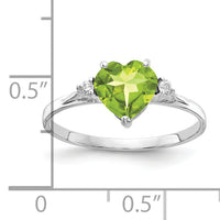 14k White Gold 7mm Heart Peridot AA Diamond ring-X9681PE/AA