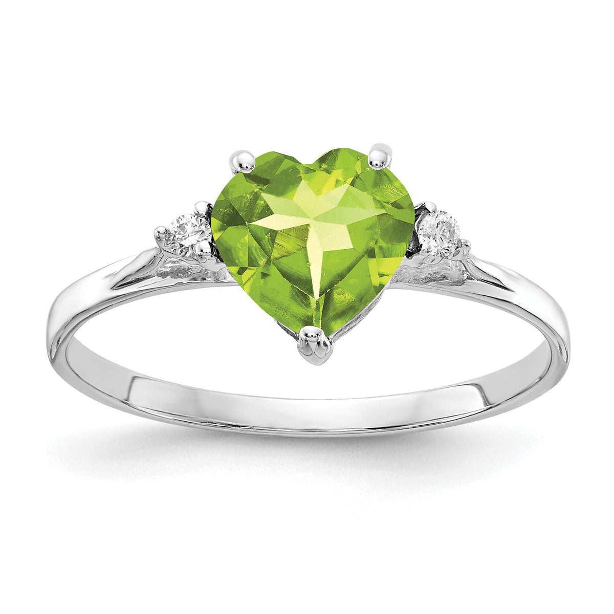 14k White Gold 7mm Heart Peridot AA Diamond ring-X9681PE/AA