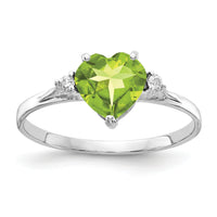 14k White Gold 7mm Heart Peridot AA Diamond ring-X9681PE/AA