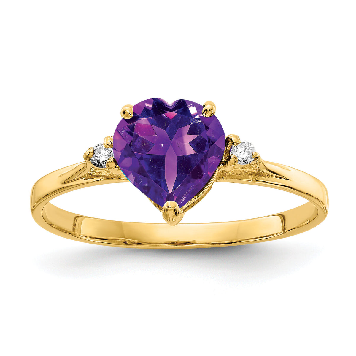 14k 7mm Heart Amethyst AA Diamond ring-X9682AM/AA