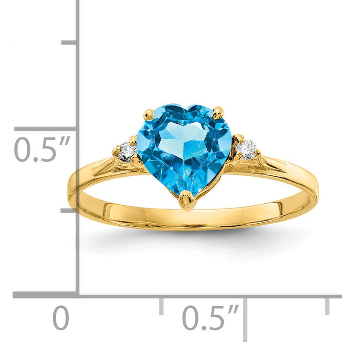 14k 7mm Heart Blue Topaz AA Diamond ring-X9682BT/AA
