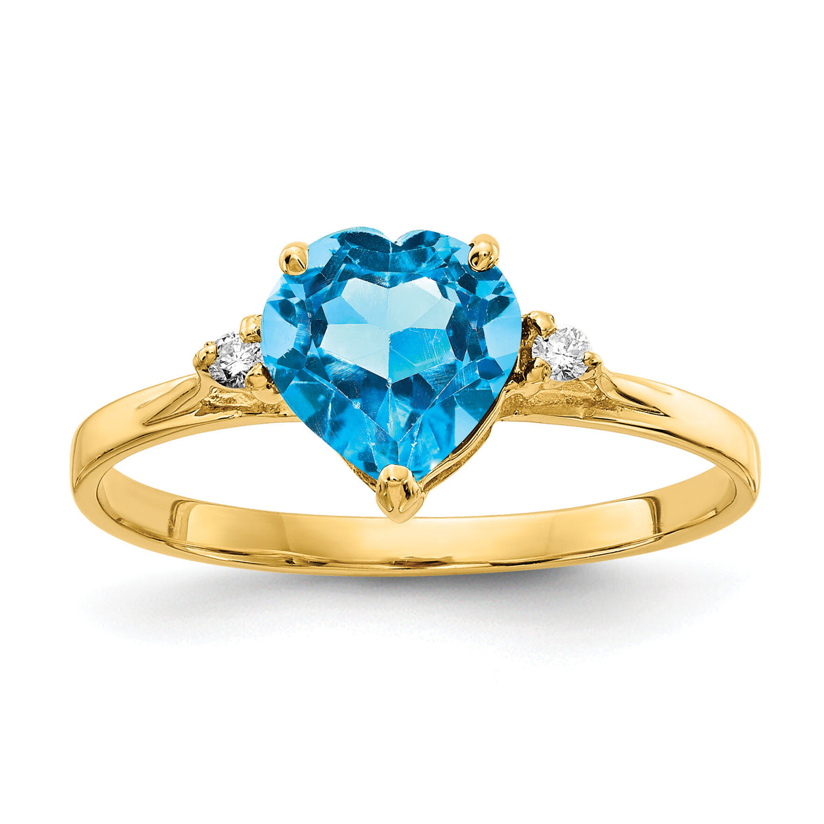 14k 7mm Heart Blue Topaz AA Diamond ring-X9682BT/AA