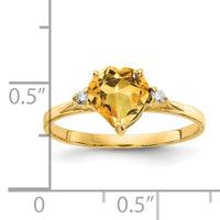 14k 7mm Heart Citrine AA Diamond ring-X9682CI/AA