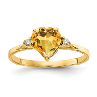 14k 7mm Heart Citrine AA Diamond ring-X9682CI/AA