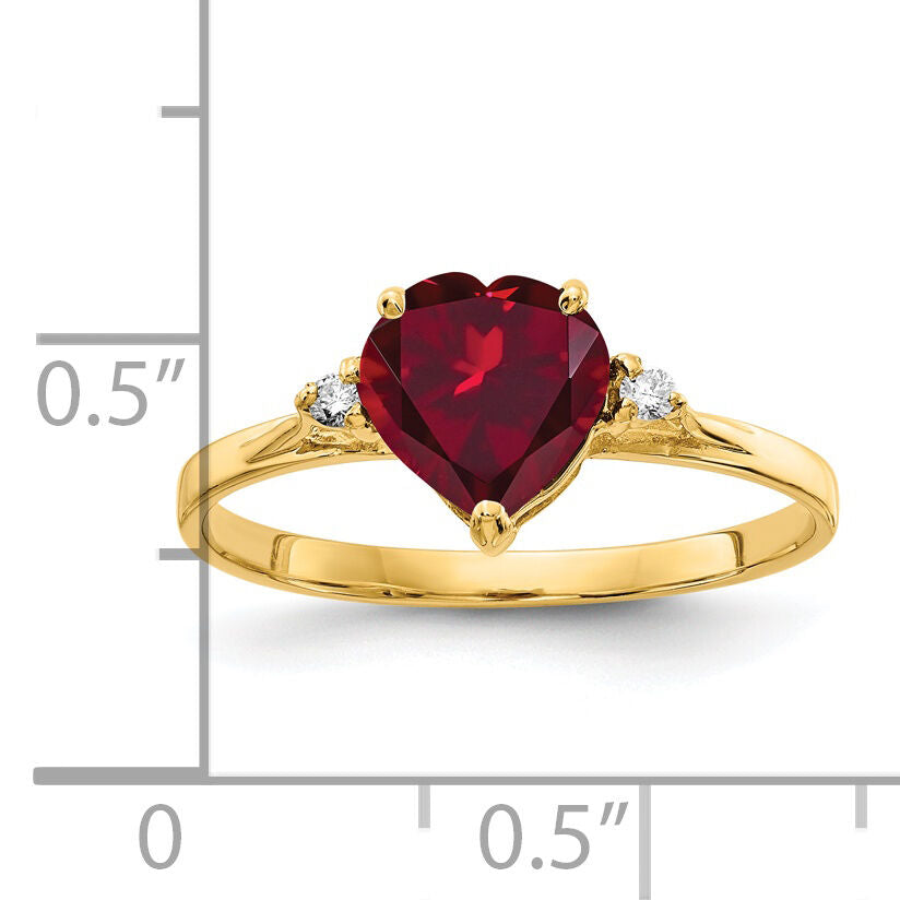 14k 7mm Heart Created Ruby AA Diamond ring-X9682CR/AA