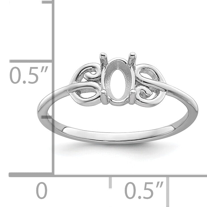 14k White Gold Polished 6x4 Oval Gemstone Ring Mounting-X9687