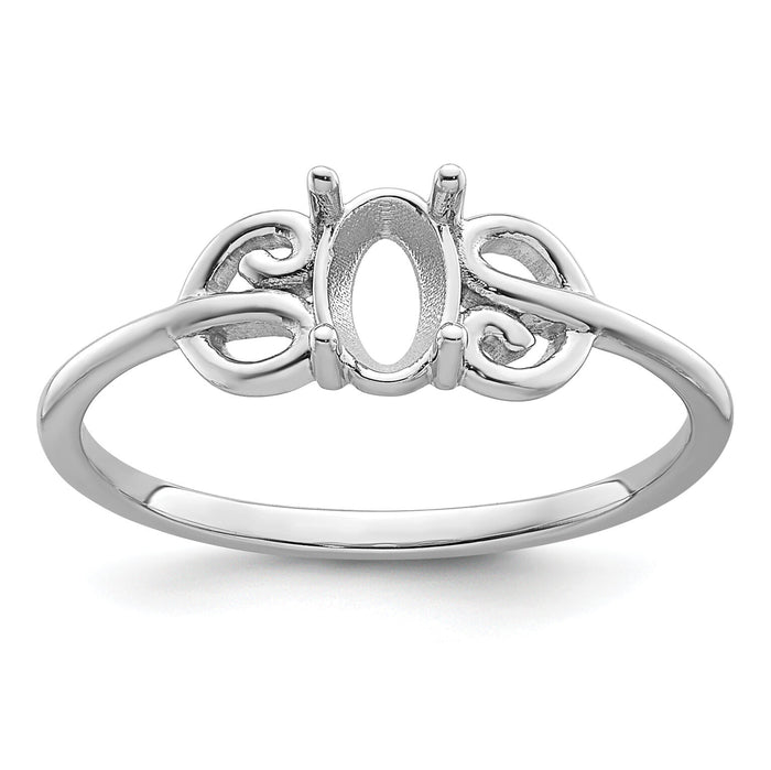 14k White Gold Polished 6x4 Oval Gemstone Ring Mounting-X9687