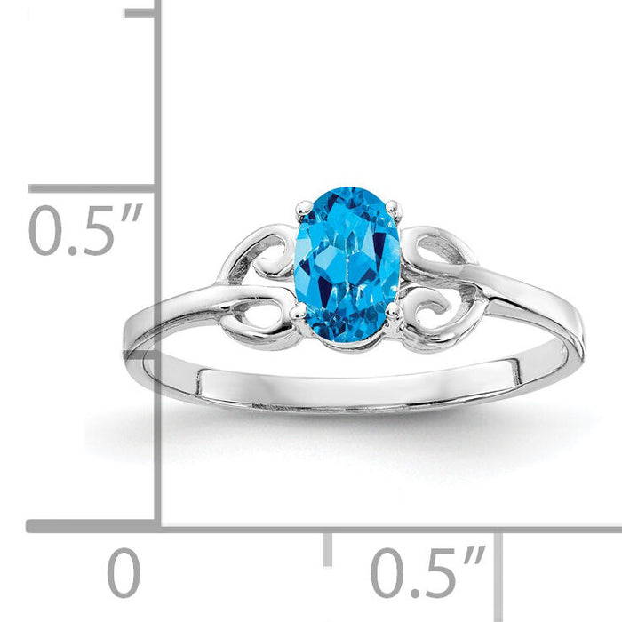 14k White Gold 6x4mm Oval Blue Topaz ring-X9687BT