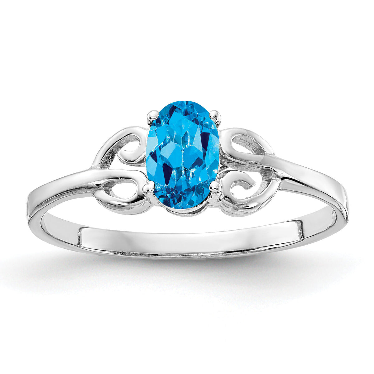 14k White Gold 6x4mm Oval Blue Topaz ring-X9687BT
