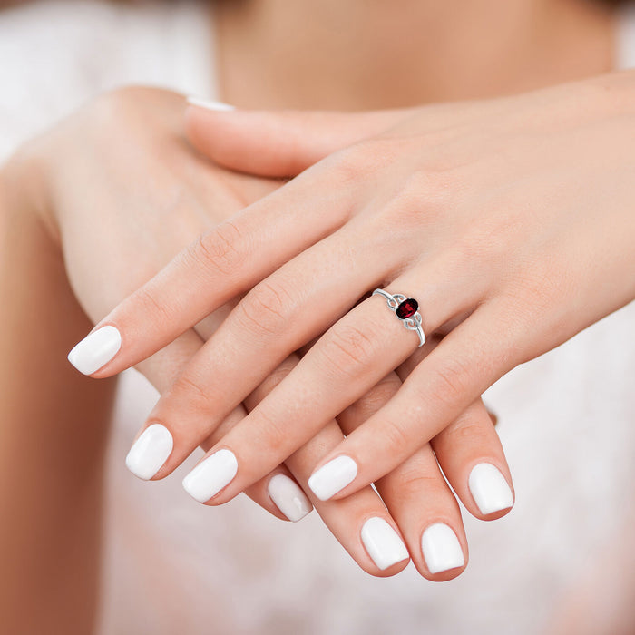 14k White Gold 6x4mm Oval Garnet ring-X9687GA