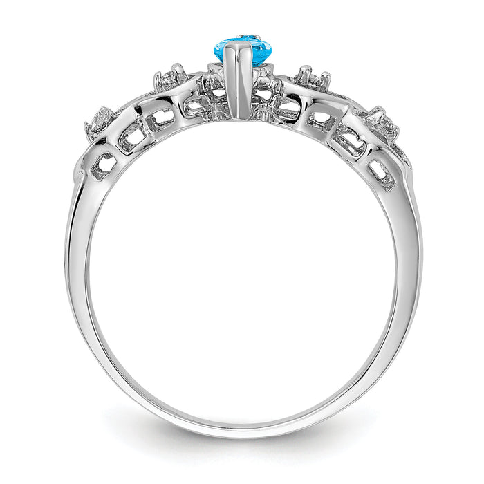 14k White Gold 6x3mm Marquise Blue Topaz AA Diamond ring-X9699BT/AA