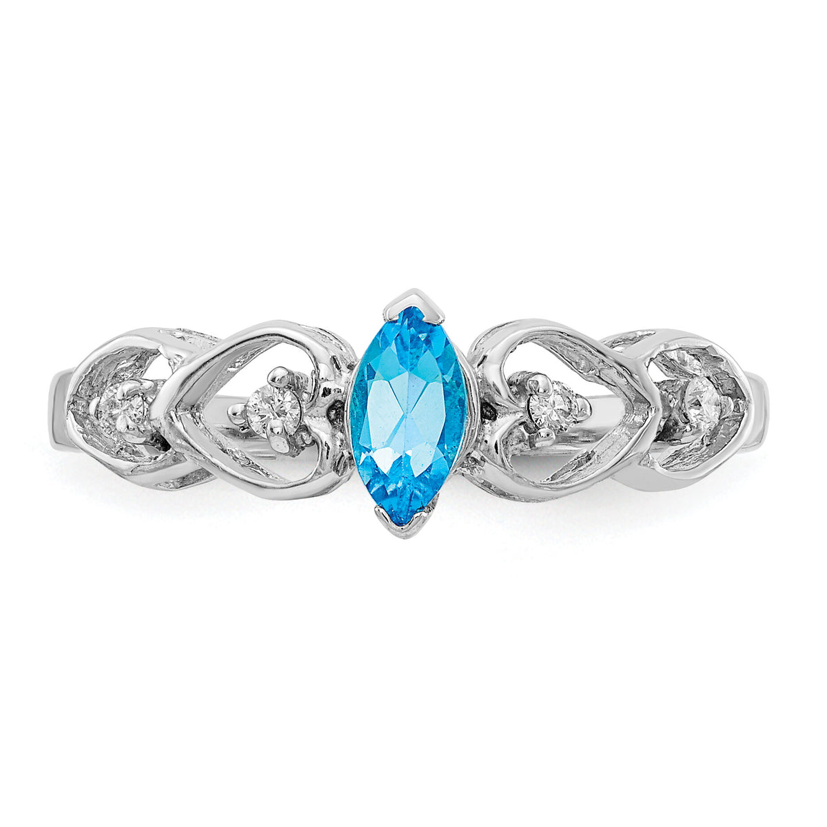 14k White Gold 6x3mm Marquise Blue Topaz AA Diamond ring-X9699BT/AA