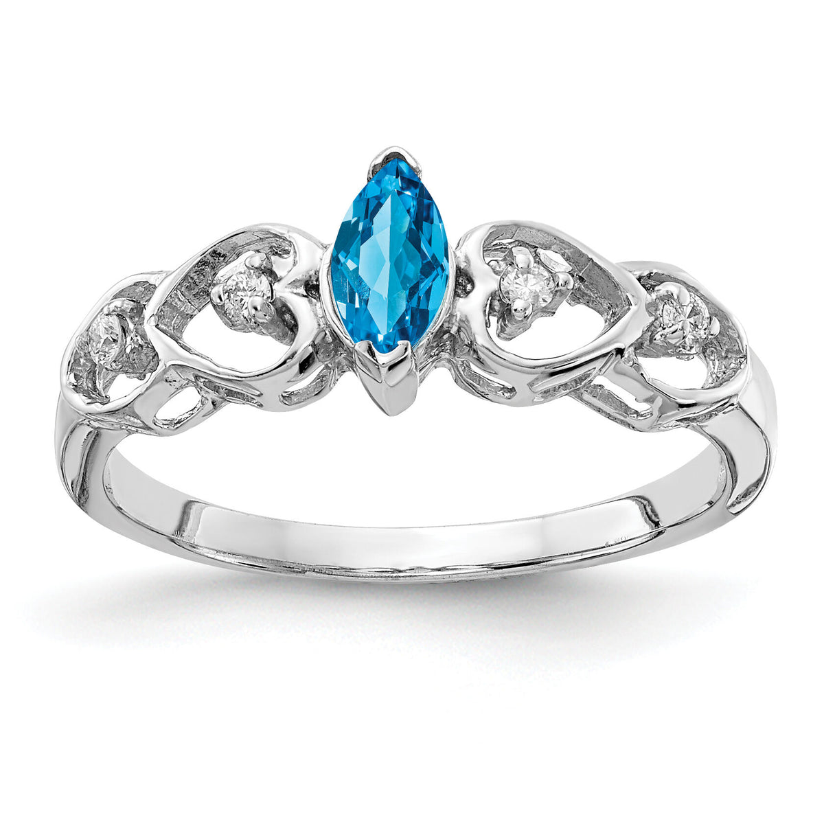14k White Gold 6x3mm Marquise Blue Topaz AA Diamond ring-X9699BT/AA