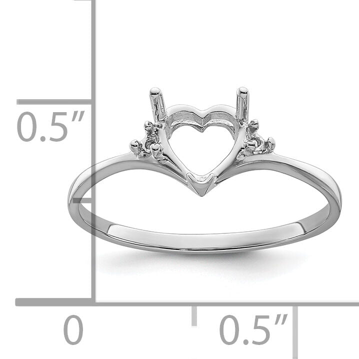 14k White Gold Polished .03ct. Diamond & 6mm Heart Gemstone Ring Mounting-X9701