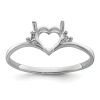 14k White Gold Polished .03ct. Diamond & 6mm Heart Gemstone Ring Mounting-X9701