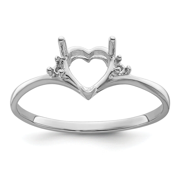 14k White Gold Polished .03ct. Diamond & 6mm Heart Gemstone Ring Mounting-X9701