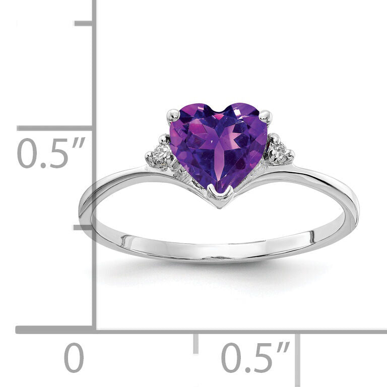 14k White Gold 6mm Heart Amethyst AA Diamond ring-X9701AM/AA