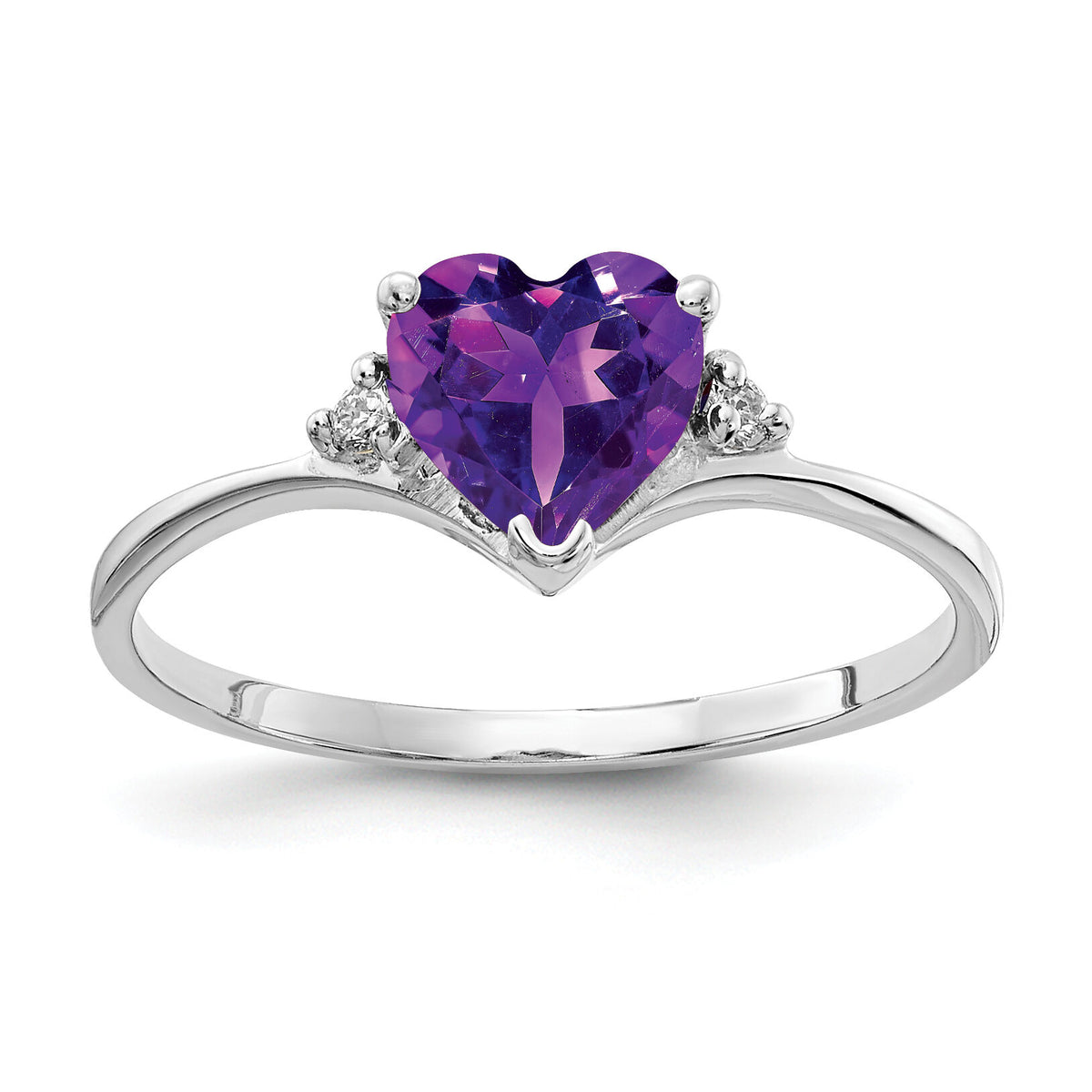 14k White Gold 6mm Heart Amethyst AA Diamond ring-X9701AM/AA