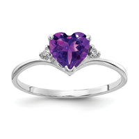 14k White Gold 6mm Heart Amethyst AA Diamond ring-X9701AM/AA