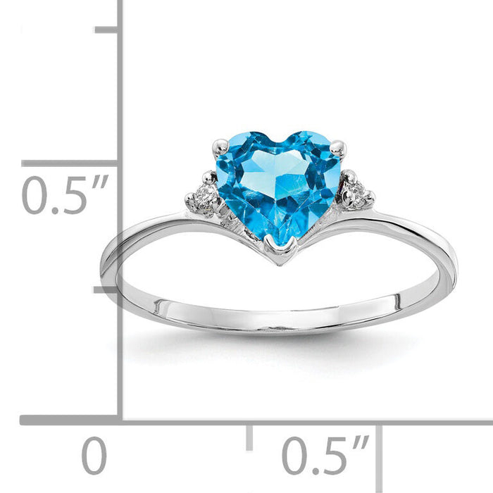14k White Gold 6mm Heart Blue Topaz AA Diamond ring-X9701BT/AA
