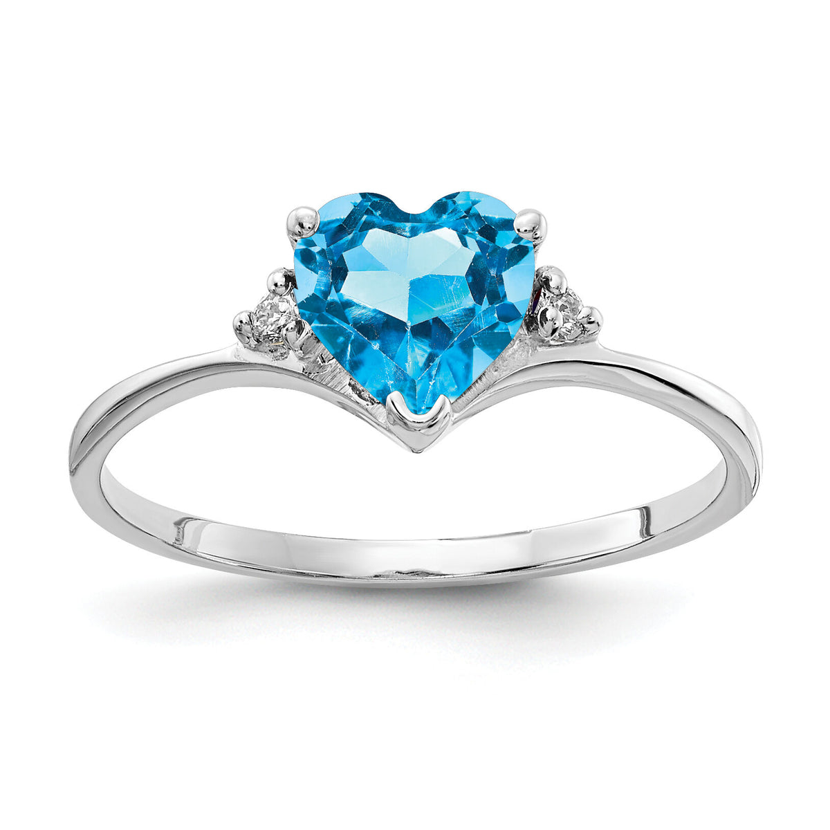 14k White Gold 6mm Heart Blue Topaz AA Diamond ring-X9701BT/AA