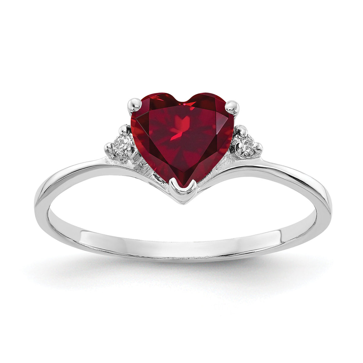 14k White Gold 6mm Heart Created Ruby AA Diamond ring-X9701CR/AA