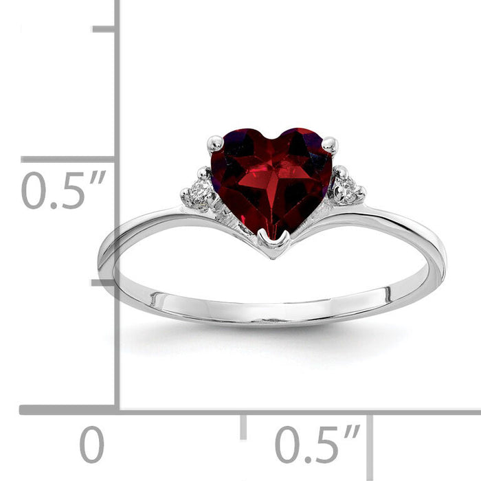 14k White Gold 6mm Heart Garnet AA Diamond ring-X9701GA/AA