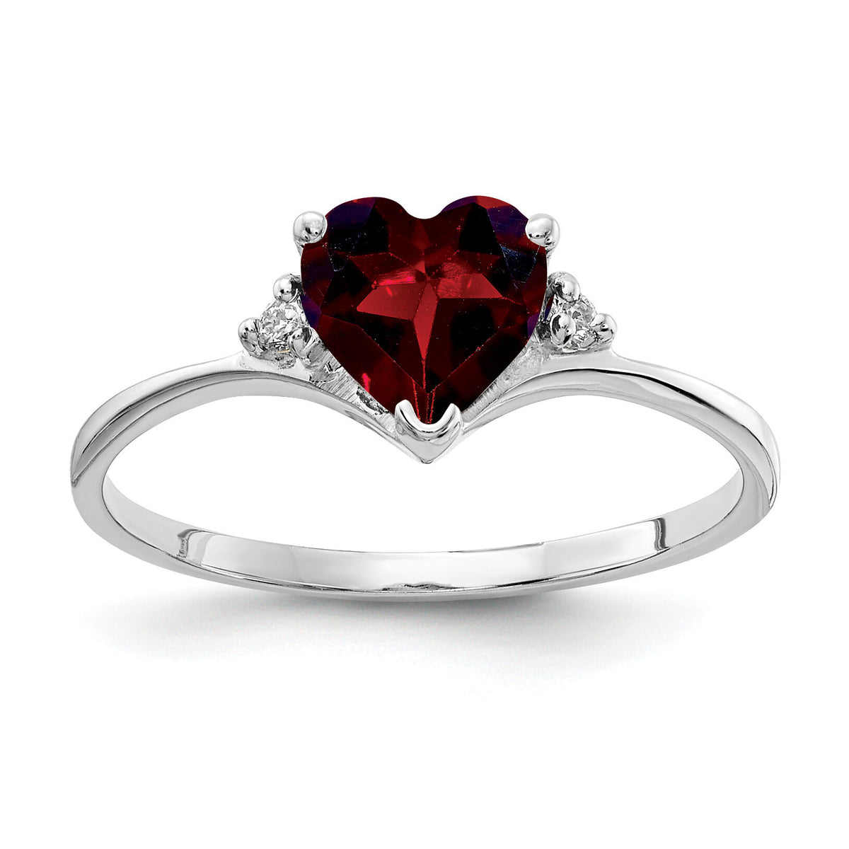 14k White Gold 6mm Heart Garnet AAA Diamond ring-X9701GA/AAA