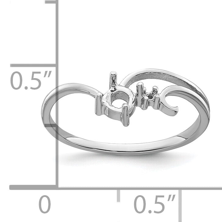 14k White Gold Polished .01ct. Diamond & 4mm Round Gemstone Ring Mounting-X9705