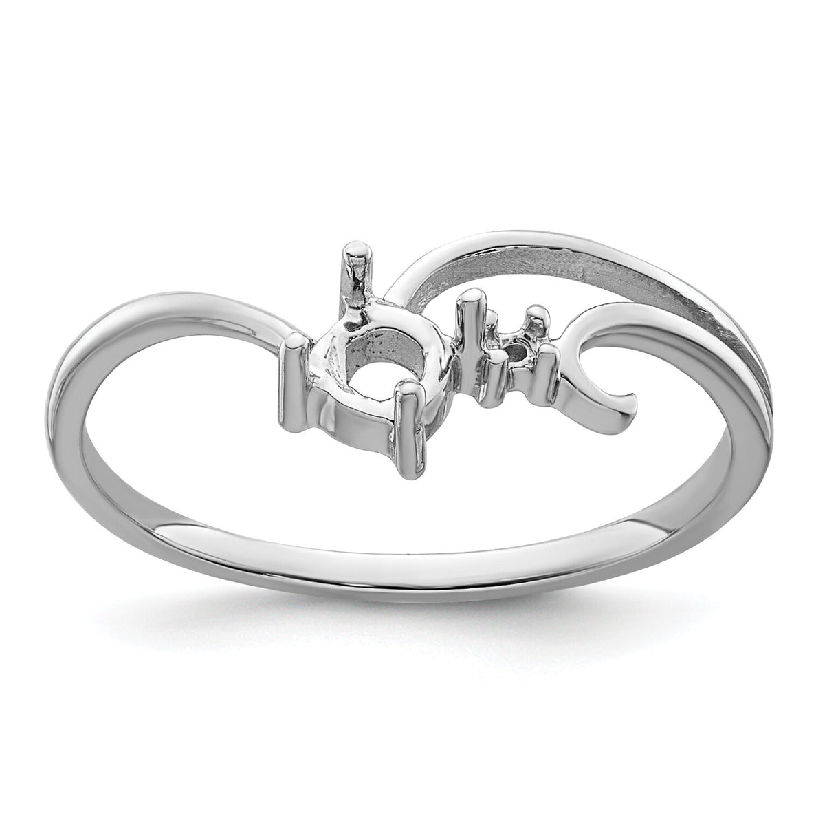 14k White Gold Polished .01ct. Diamond & 4mm Round Gemstone Ring Mounting-X9705