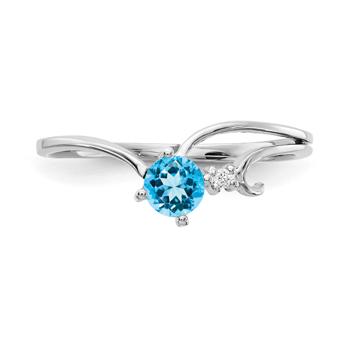 14k White Gold 4mm Blue Topaz AA Diamond ring-X9705BT/AA