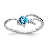 14k White Gold 4mm Blue Topaz AA Diamond ring-X9705BT/AA