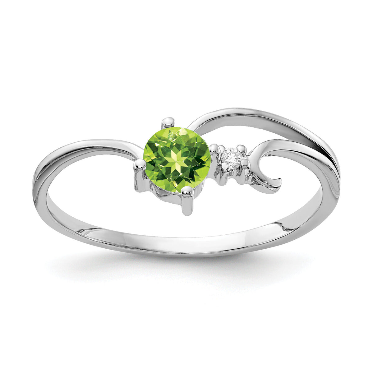 14k White Gold 4mm Peridot AA Diamond ring-X9705PE/AA