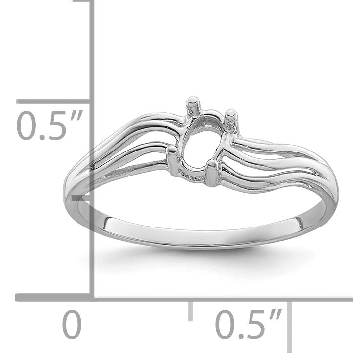 14k White Gold Polished 5x3 Oval Gemstone Wave Ring Mounting-X9707