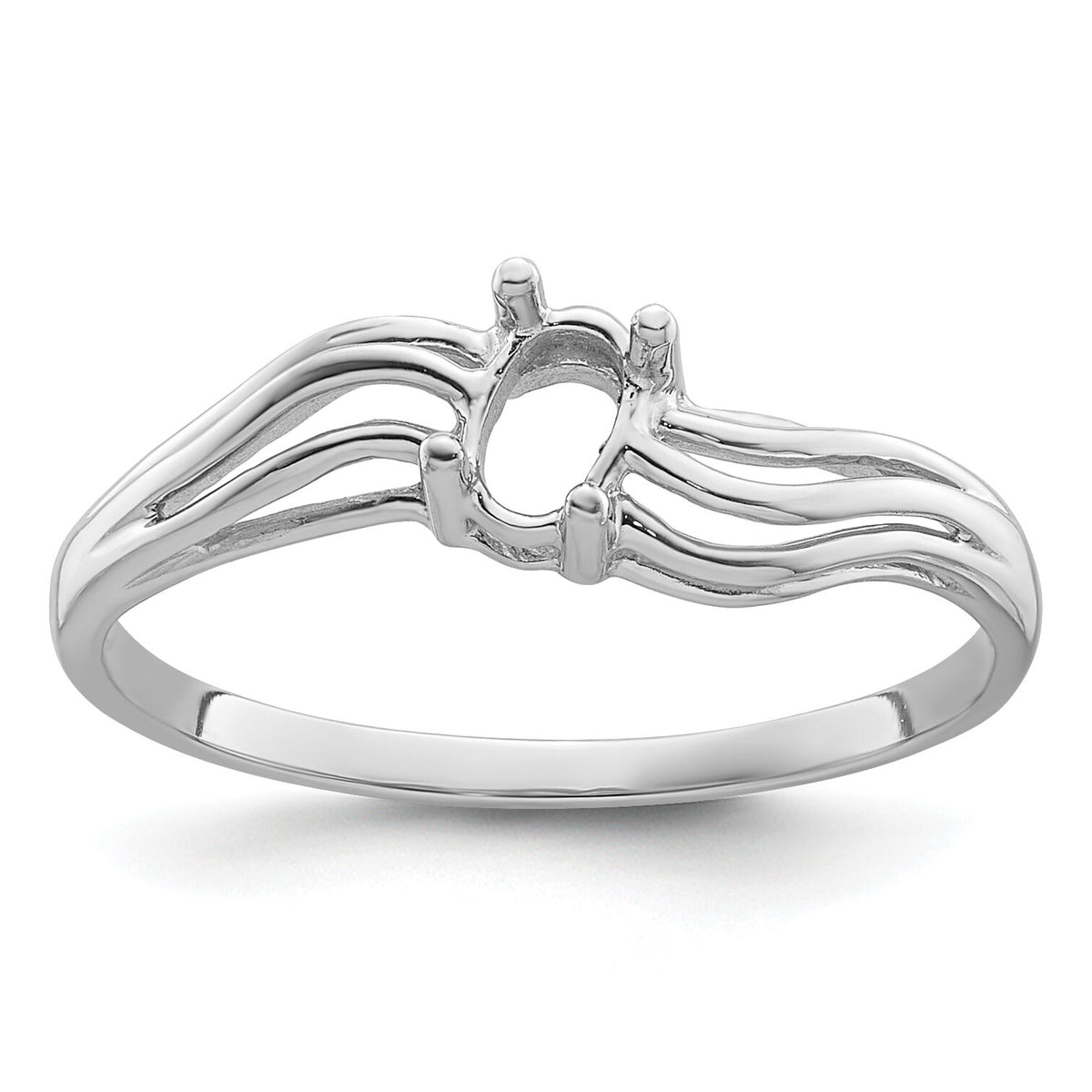14k White Gold Polished 5x3 Oval Gemstone Wave Ring Mounting-X9707