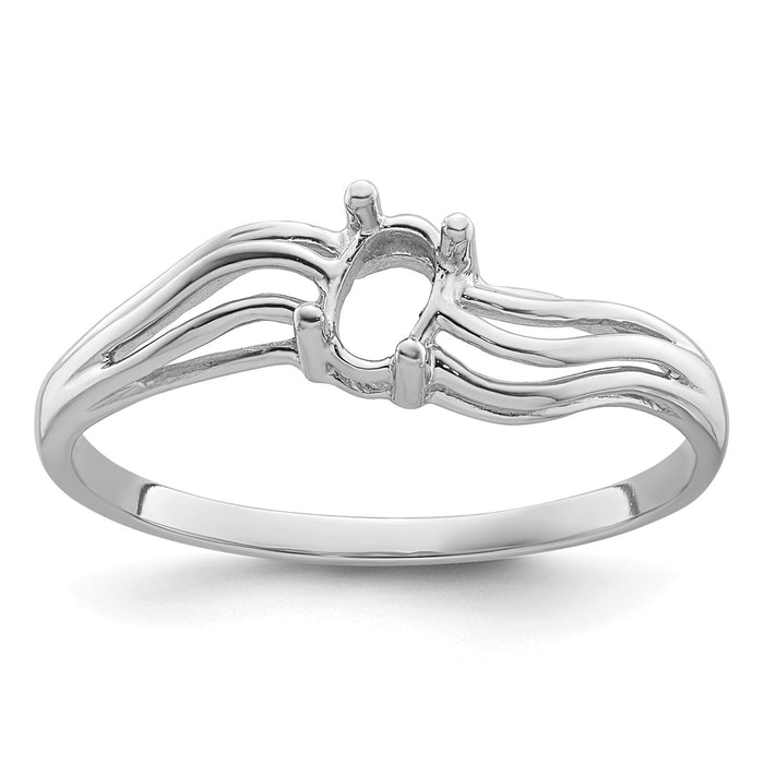 14k White Gold Polished 5x3 Oval Gemstone Wave Ring Mounting-X9707