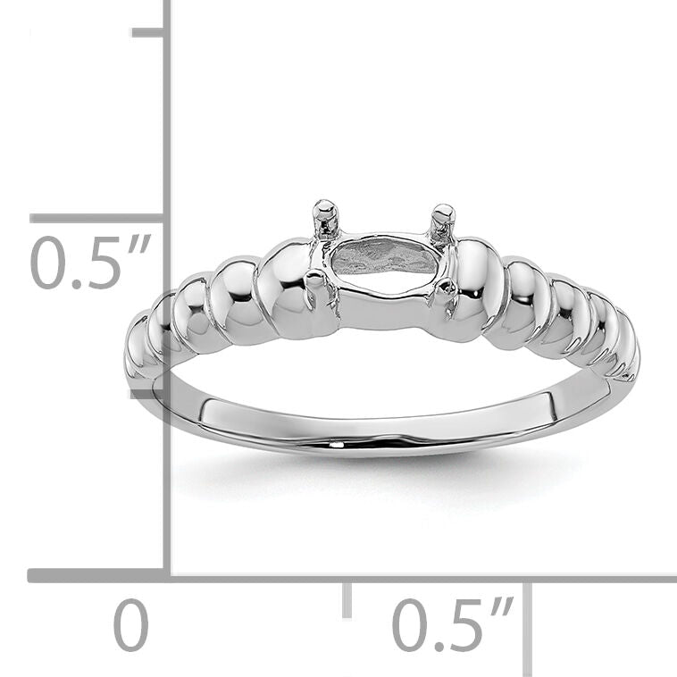 14k White Gold Polished 5x3 Oval Gemstone Ring Mounting-X9711