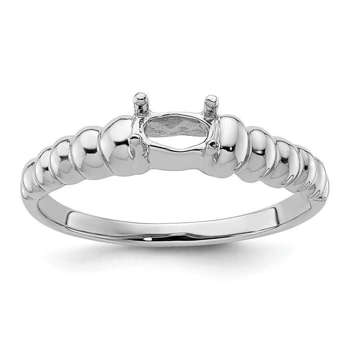 14k White Gold Polished 5x3 Oval Gemstone Ring Mounting-X9711