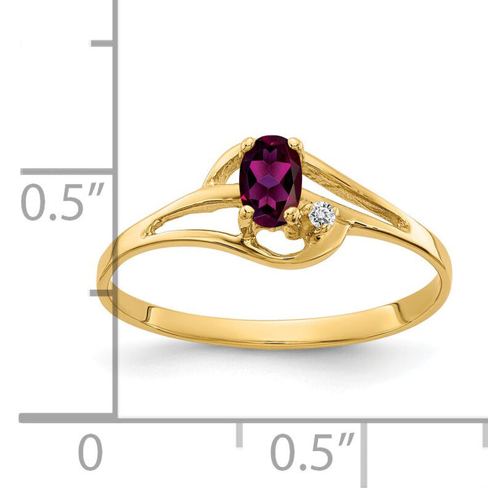 14k 5x3mm Oval Rhodolite Garnet AA Diamond ring-X9712RG/AA