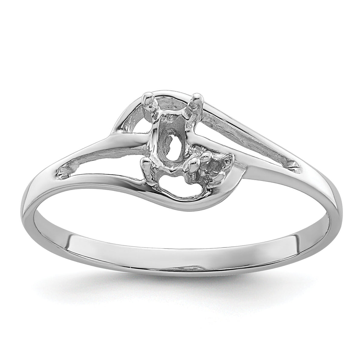 14k White Gold Polished .01ct. Diamond & 5x3 Oval Gemstone Ring Mounting-X9713