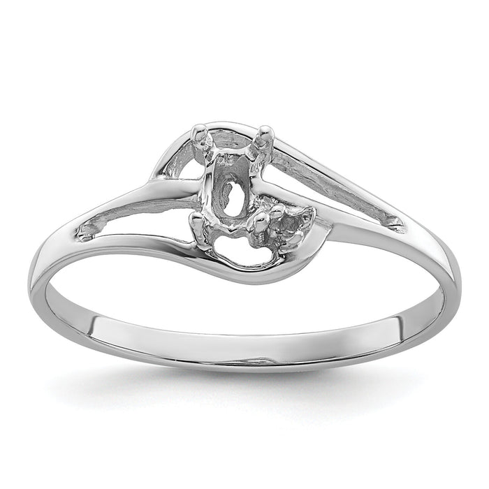 14k White Gold Polished .01ct. Diamond & 5x3 Oval Gemstone Ring Mounting-X9713