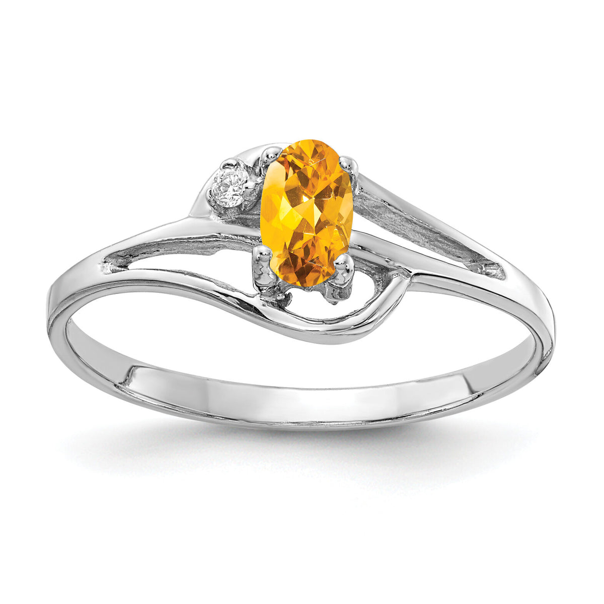 14k White Gold 5x3mm Oval Citrine AA Diamond ring-X9713CI/AA