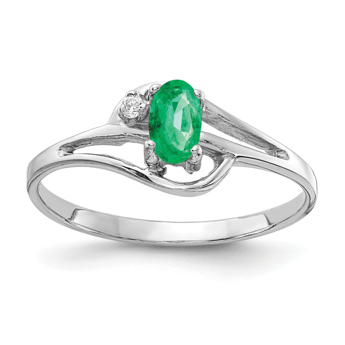 14k White Gold 5x3mm Oval Emerald AA Diamond ring-X9713E/AA